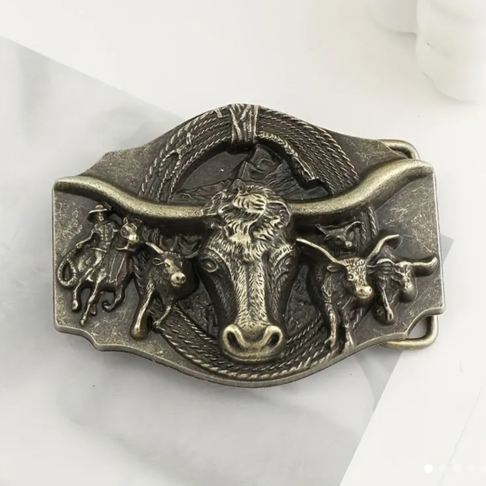 New Men's Western Texas Longhorn 3d bull belt buckle - Picture 1 of 4